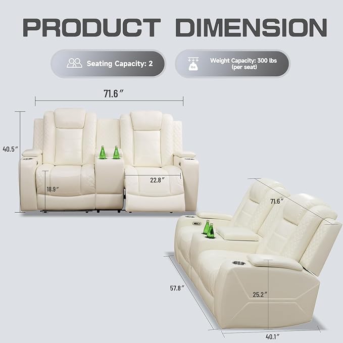 PU Leather Power Wall Hugger Chair Double Reclining Sectional Sofa 2-Seater - Image 2