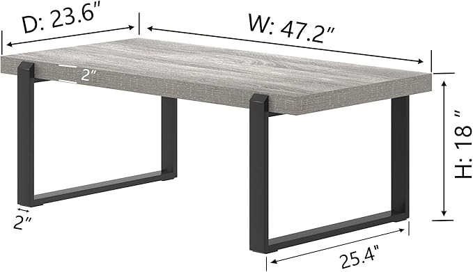 FOLUBAN Modern Coffee Table, Rustic Wood and Metal Center Table, Rectangle - Image 2