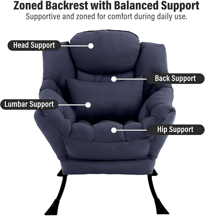 Lazy Chair with Ottoman, Modern Accent Chair with Lumbar Pillow, Comfy Chairs - Image 4