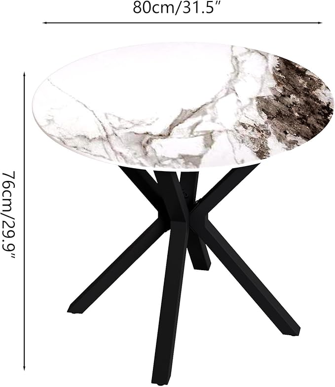Marble Round Dining Table with Black Metal Legs, 32 in Modern Sintered Stone - Image 2