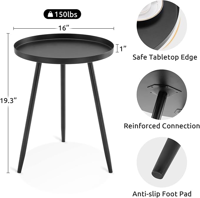 Apicizon 16" Round Side Table, Mid Century Modern Coffee Table or Circle Accent - Image 2