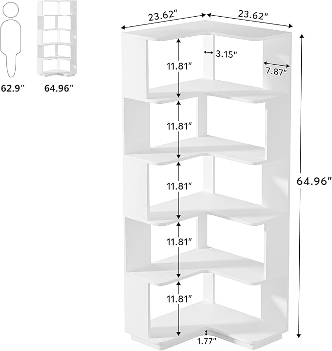 LITTLE TREE Corner Bookshelf, 64.9 Inch Tall Bookcase - Image 2
