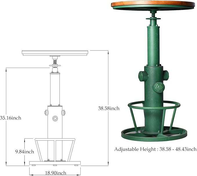 Topower Industrial Bar Table 38.58-48.43" Adjustable Pub Table Kitchen Dining - Image 2