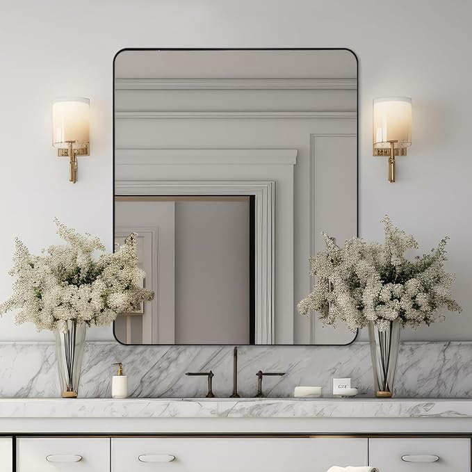 Black Mirrors for Bathroom, Modern Metal Frame Bathroom Vanity Mirror for Home - Image 3