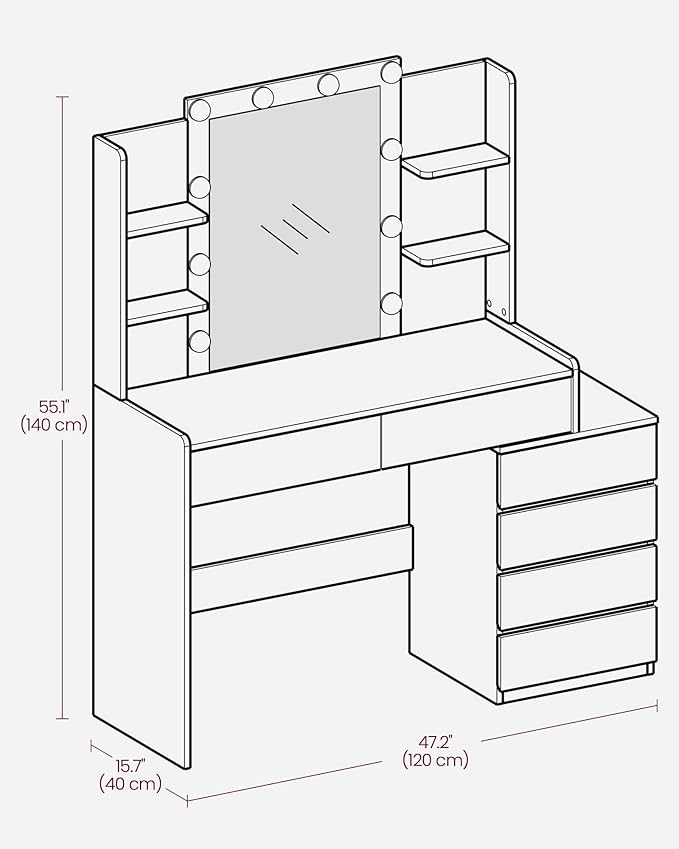 VASAGLE Vanity Desk with Mirror and LED Lights, Makeup Vanity with 6 Drawers - Image 5
