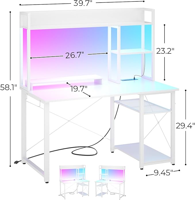 Cyclysio Gaming Desk with Hutch, Home Office Desk with Reversible 5 Tiers - Image 2