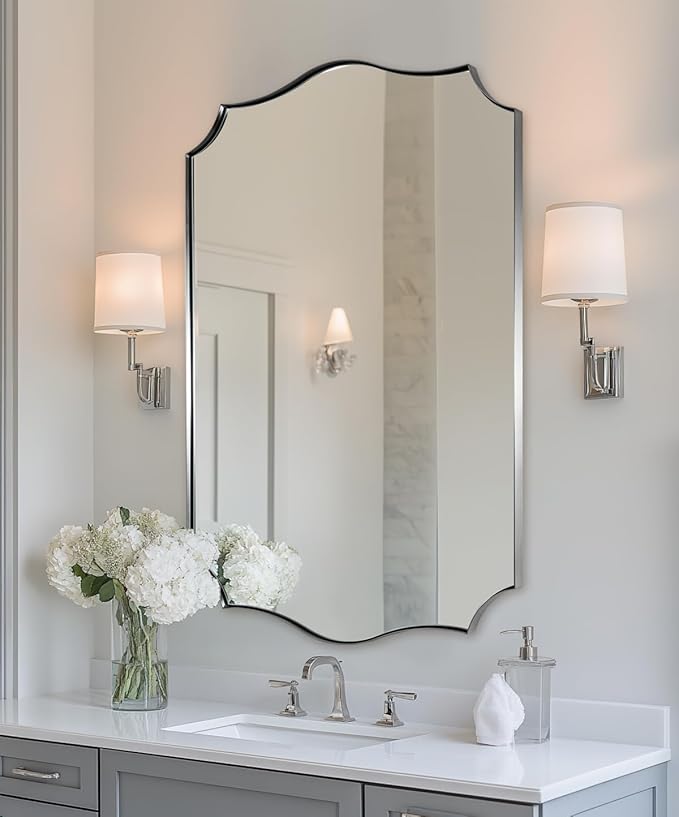ANDY STAR Brushed Nickel Bathroom Mirror, 28x36 Inch Asymmetrical Wall Mirror - Image 2