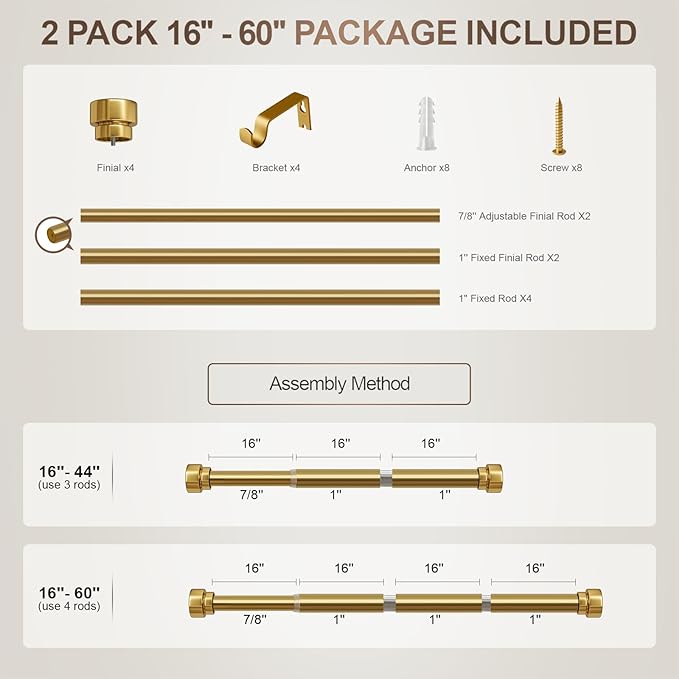 2 Pack Modern Gold Curtain Rods - Image 9