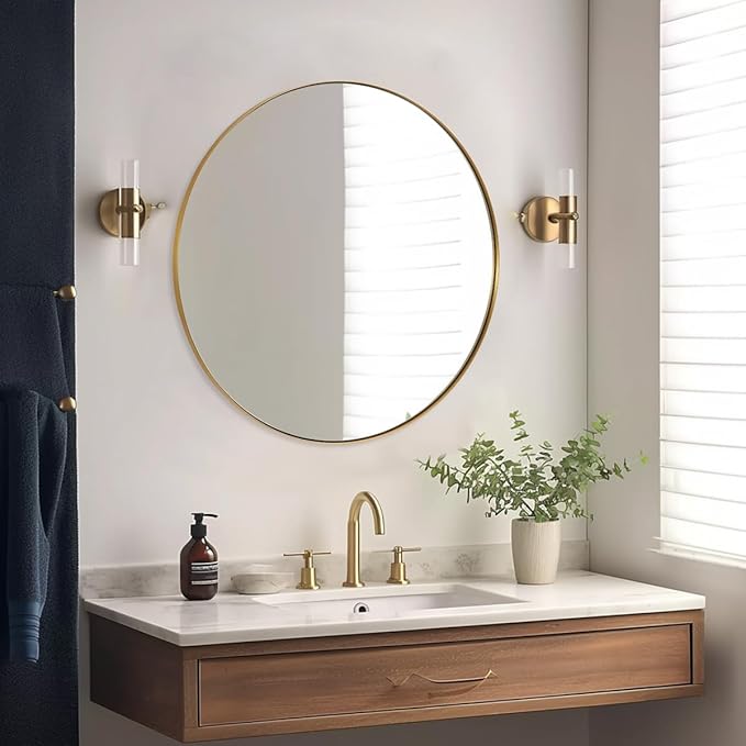 ANDY STAR 26 Inch Round Mirror, Brass Bathroom Mirror, Living Room by ANDYSTAR