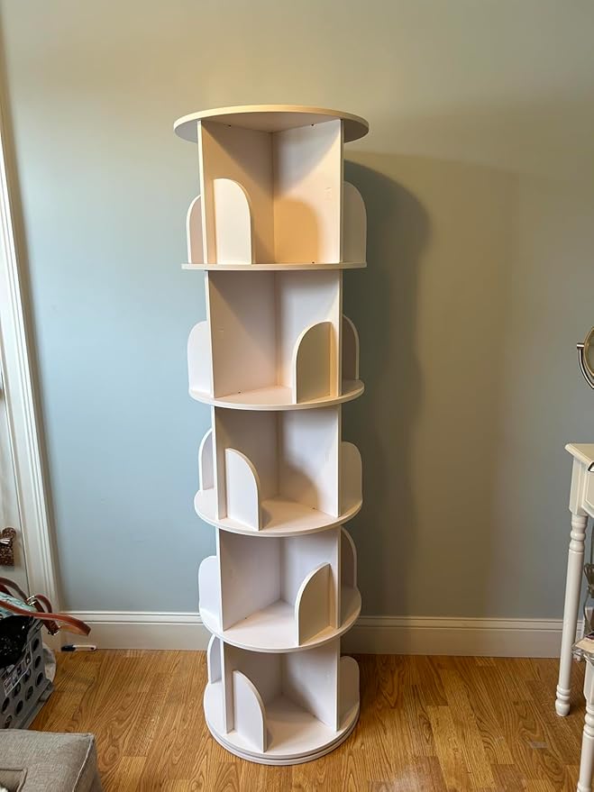 5 Tier Rotating Bookshelf Tower, 360 Display Wood Spinning Bookshelf Tower - Image 9