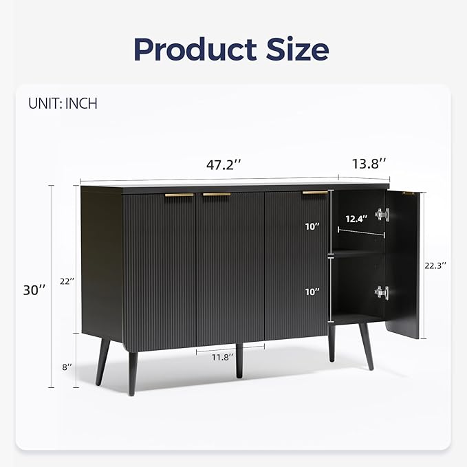 47.2" Buffet Cabinet with 4 Doors, Accent Sideboard Cabinet with Adjustable - Image 2