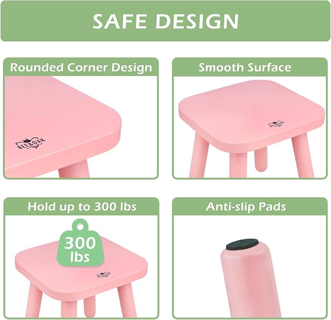 BEE&OAK Wooden Step Stools for Adults, Solid Rubber Wood Non-Slip Step Foot - Image 3