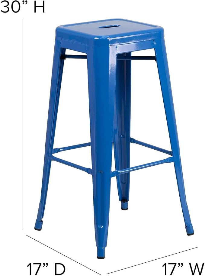 Flash Furniture Lily 4 Pack Commercial Grade 30" High Backless Blue Metal - Image 3