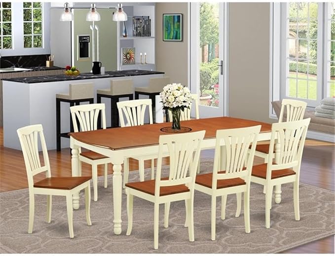 East West Furniture DOAV9-WHI-W 9 Piece Dining Table Set Includes a Rectangle - Image 2