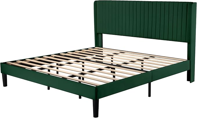 Allewie King Size Bed Frame/Velvet Upholstered Platform Bed/Vertical Channel - Image 8