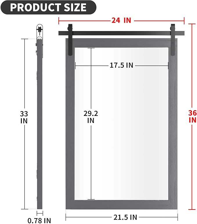 Farmhouse Wall Mirror, Rustic Wood Frame Bathroom Mirror Barn Door Inspired - Image 3