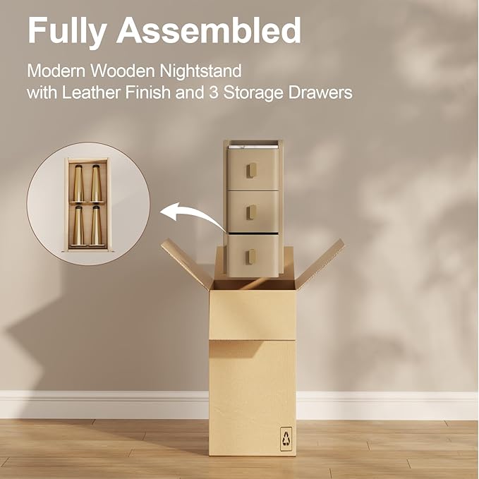 Narrow Nightstand with Drawers, Narrow Side Table Leather, Small Bedside Tables - Image 6