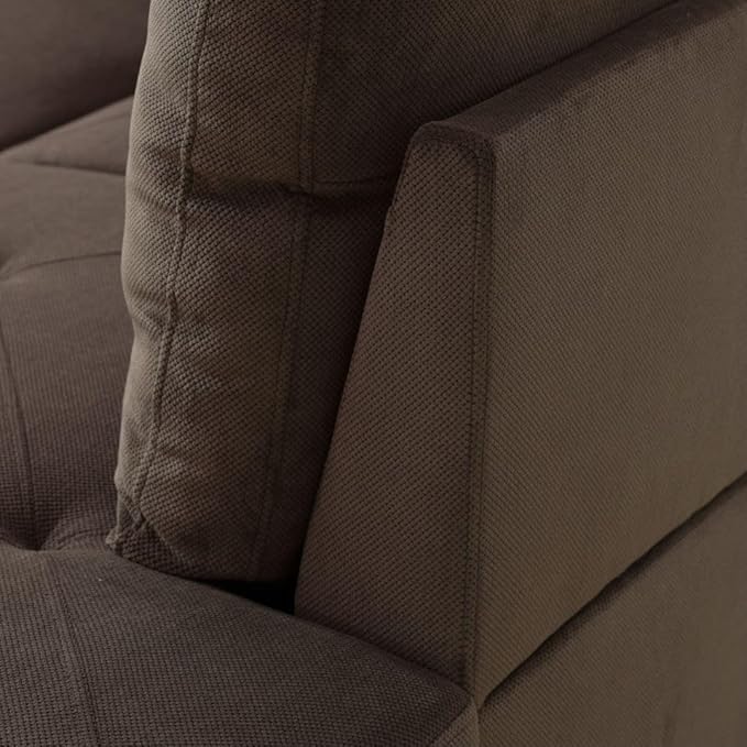 Brown L-Shaped 3-Piece Corduroy Fabric Sofa - Image 4