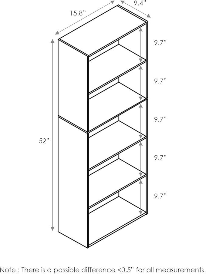 Furinno 5-Tier Reversible Color Open Shelf Bookcase - Image 3