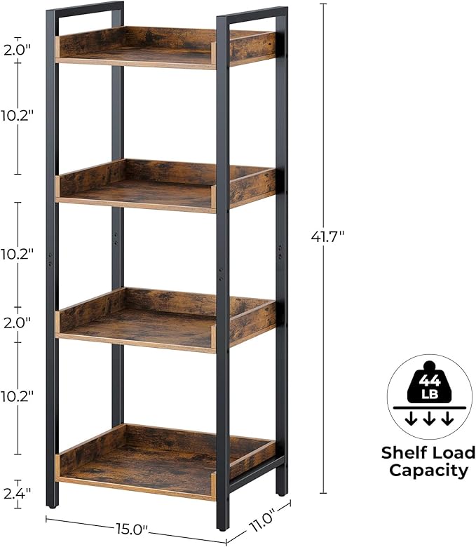 Rolanstar Bookshelf, 4-Tier Storage Rack, Narrow Corner Bookshelf, Display - Image 3