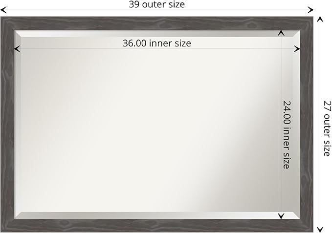 Amanti Art Grey Wall Mirror 27x39 Woodridge Rustic Grey Rectangle Bathroom - Image 4