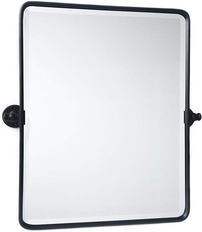20 x 24 ‘’ Farmhouse Black Metal Framed Pivot Rectangle Bathroom Mirror Rounded - Image 5
