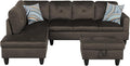 Grey L-Shaped 3-Piece Flannel Sofa by Unknown