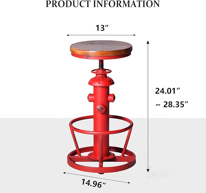 Topower Antique Industrial Round Bottom Adjustable Height Cafe Coffee Retro - Image 3