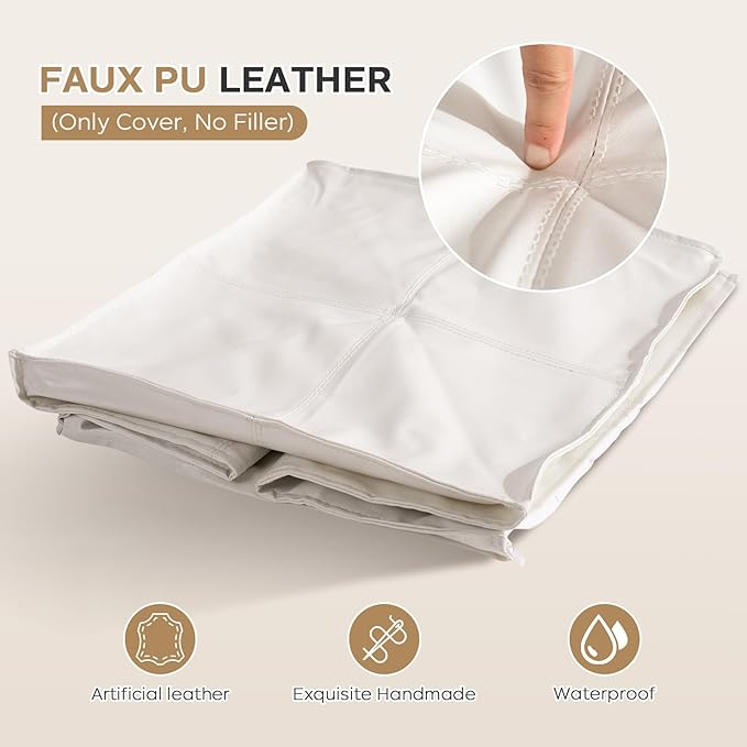 Unstuffed Pouf Ottoman Cover, 17.7x17.7 inch Faux Leather Moroccan Poofy - Image 3