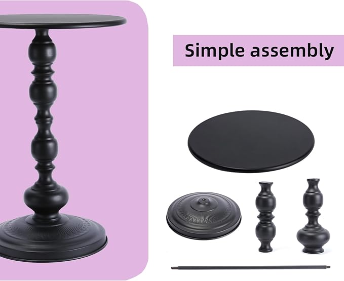 Benkyo Black Round End Side Table Modern Metal Pedestal Spindle Side Tables - Image 6