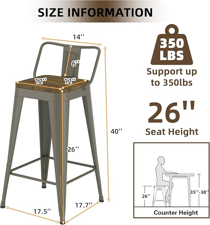 Rusty Bar Stools Set of 4, Metal Bar Stools - Image 3