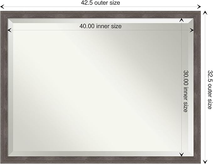 Amanti Art Grey Wall Mirror 33x43 Pinstripe Lead Grey Rectangle Bathroom Mirror - Image 4