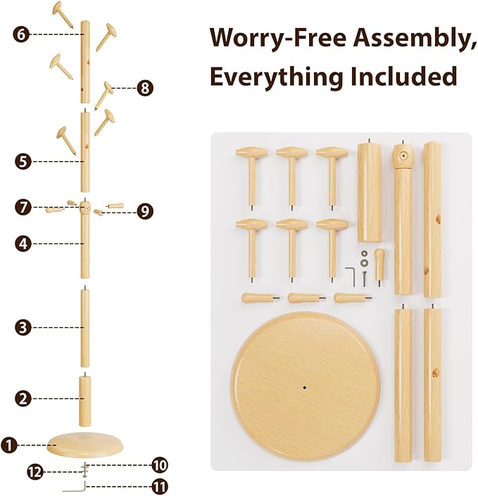 Solid Wood Coat Rack Freestanding Coat Tree - Image 7