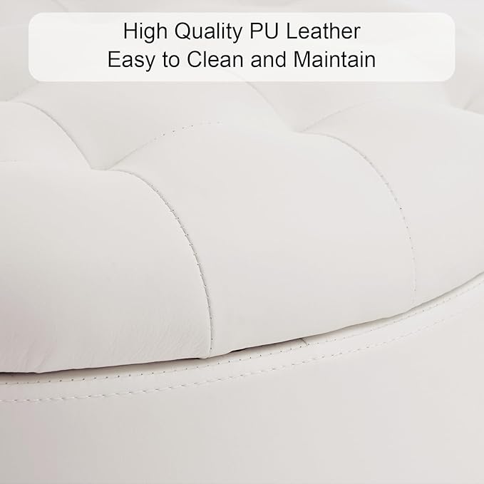 Furniliving Upholstered Button Tufted Round Ottoman, PU Storage Ottoman Round - Image 6