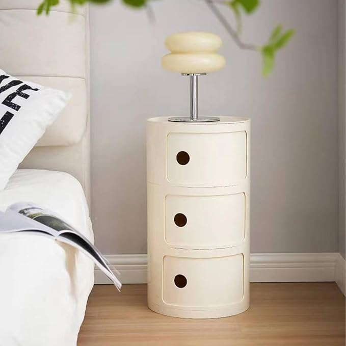 Round Nightstand with 3 Drawers, Modern Style Side Table - Image 7
