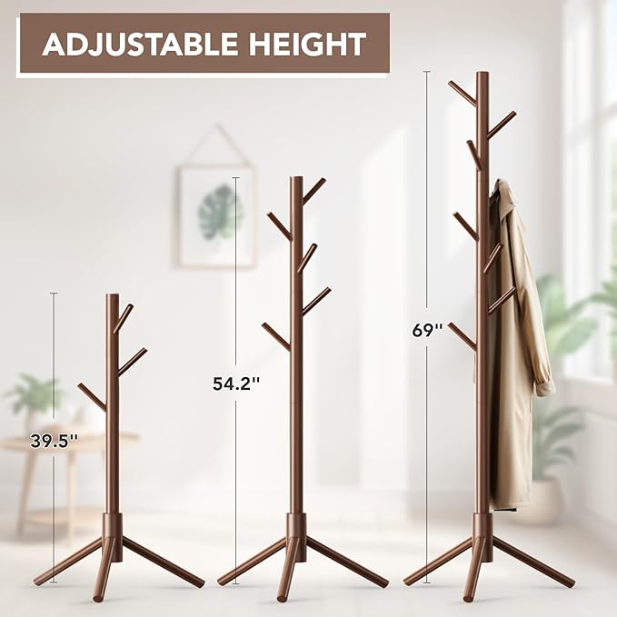 Wooden Tree Coat Rack Stand, Sturdy Freestanding Coat Rack - Image 3