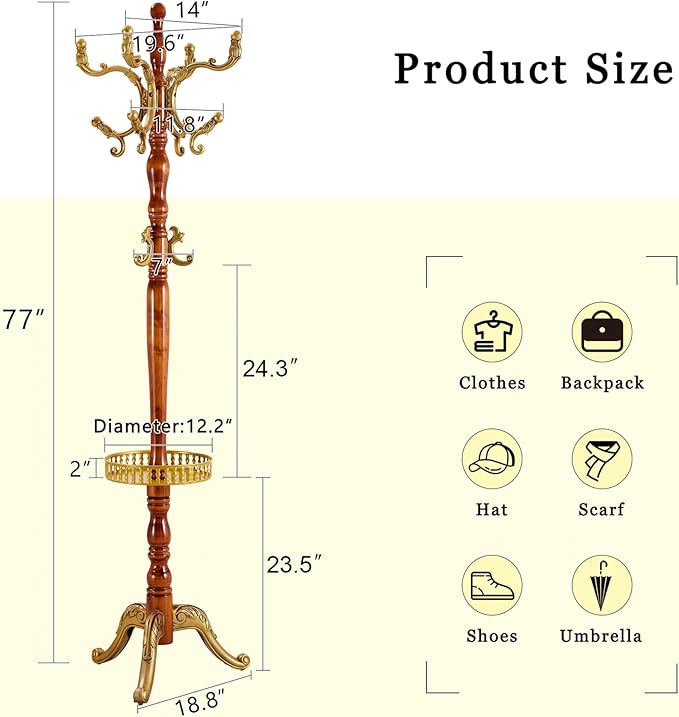 Solid Wood Coat Rack Freestanding, Coat Hanger Stand - Image 2