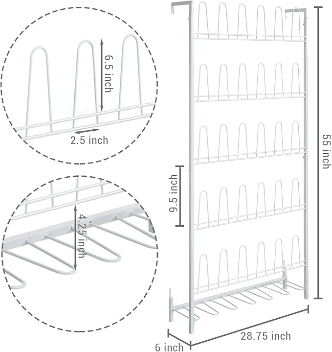 MyGift Modern Matte White Metal Hanging Shoe Rack - Image 5