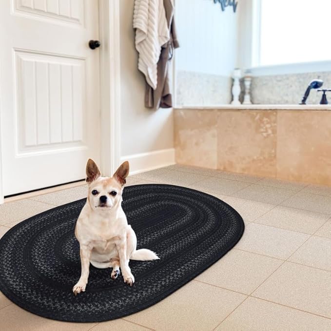Jet Black Braided Oval Rug 27x45 by Homespice