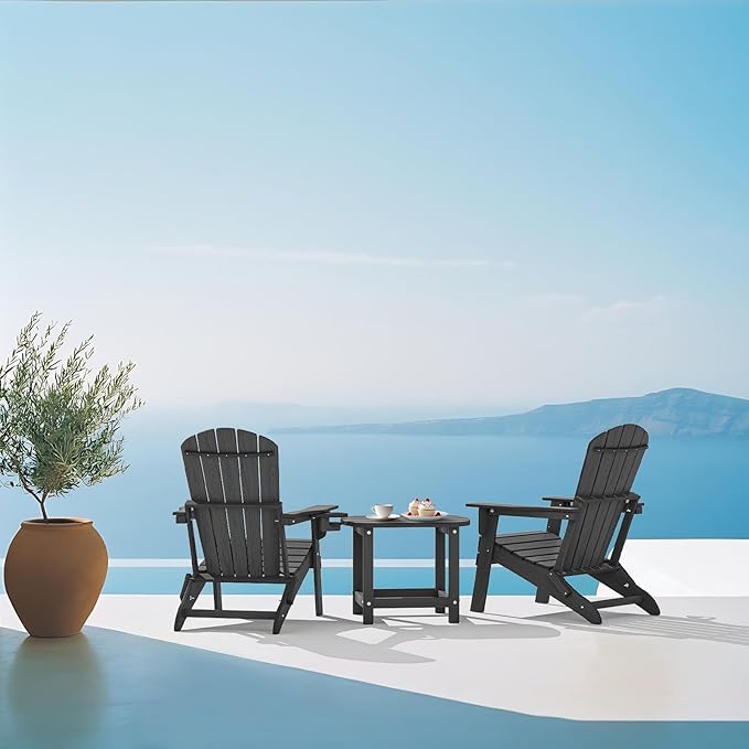 Hdpe Outdoor Adirondack Side Table, Wooden Textured, Set - Image 2