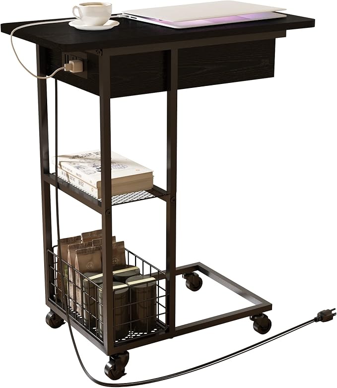 LIDYUK C Shaped End Table with Charging Station, Flip Top Side Table with USB by LIDYUK