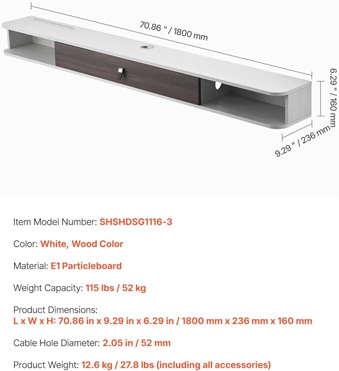 VEVOR Floating TV Stand, for Bedroom & Living Room - Image 7