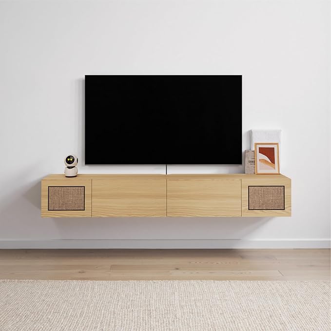 Pmnianhua Boho Floating TV Stand 70", Modern Wall Mounted Media Console - Image 2