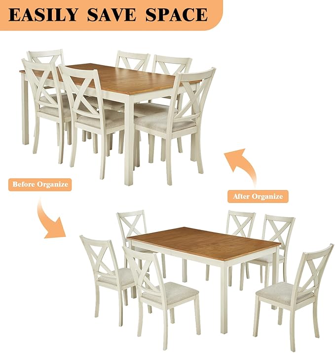 7-Piece Farmhouse Solid Wood Dining Table Set - Image 6
