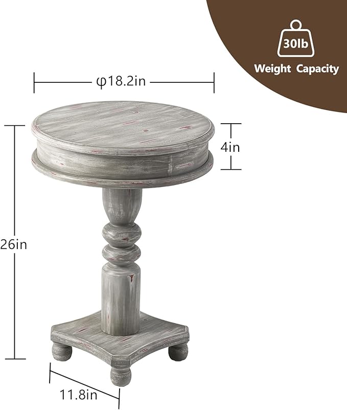COSIEST Set of 2 Rustic Accent Side Table, Farmhouse Wood Pedestal Table Round - Image 3