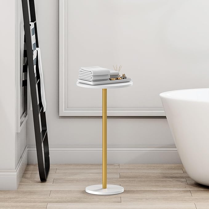 White Small Round Side Table Set of 2 Pedestal Drink End Table - Image 6