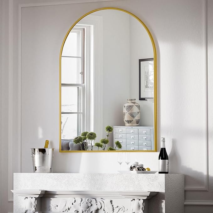 BEAUTYPEAK 30"x40" Arch Bathroom Mirror, Wall Mounted Vanity Metal Frame Mirror - Image 6