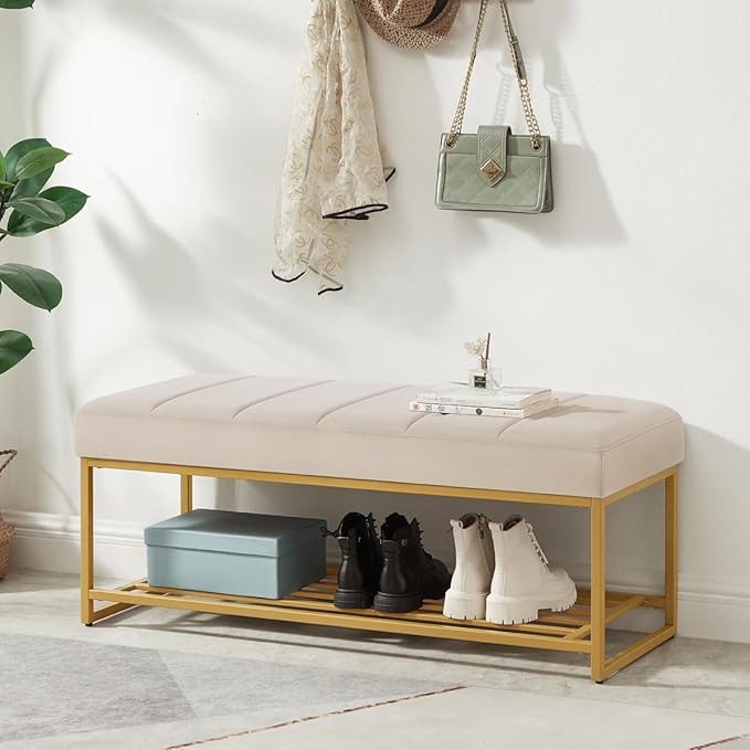 24KF Taupe Velvet Upholstered End of Bed Bench - Image 3