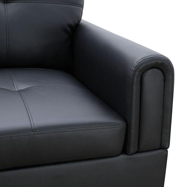 Black White L-Shaped 3-Piece Faux Leather Sofa - Image 7