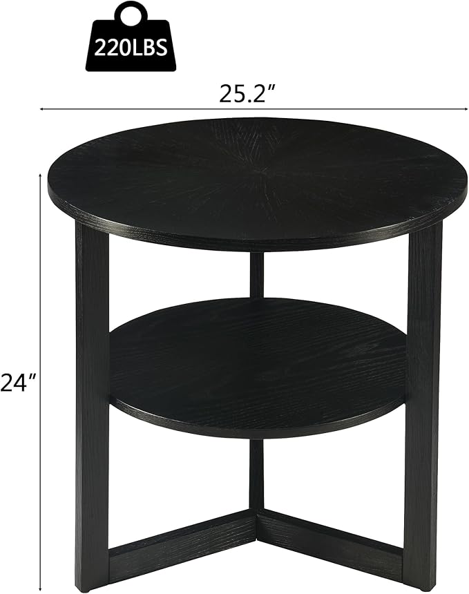 Large Round End Table with Storage Shelf, Rustic Beside Tables with Umbrella Top - Image 2